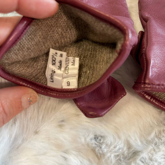 Vintage Gloves Mauve Pink Italian Leather 100% Cashmere Lining Size 6 - Picture 10 of 14